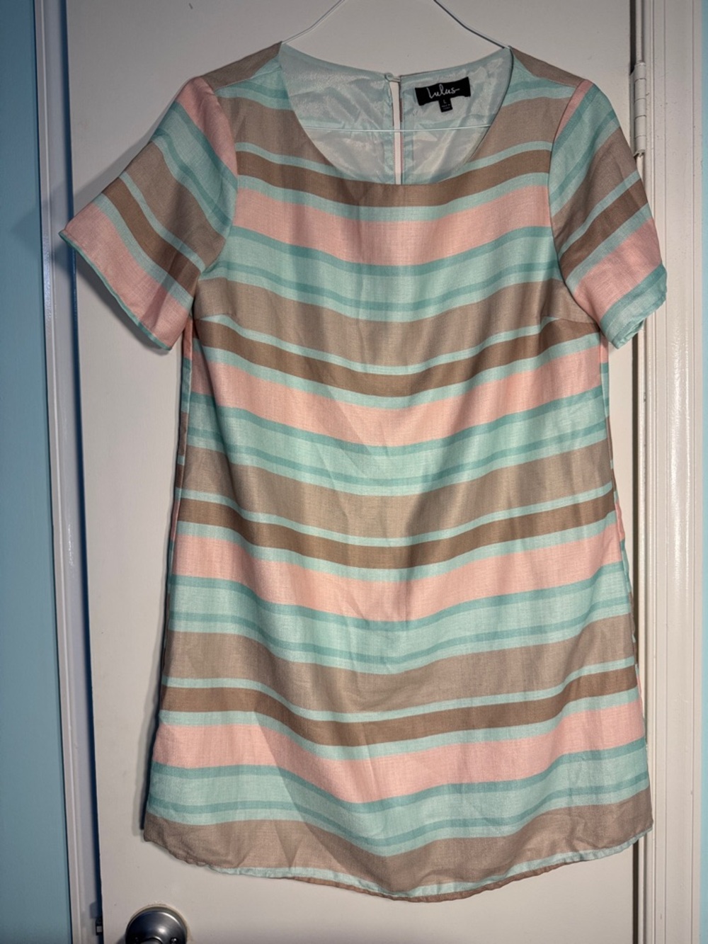 Lulu's Pastel Pink, Mint & Taupe Striped Shift Dress